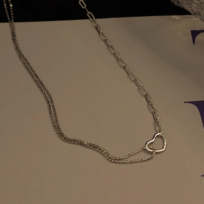 

925 Sterling Silver Women's Neck Asymmetric Chain Jewelry Heart Choker Necklaces Vintage Luxury Quality Accessories Jewellery