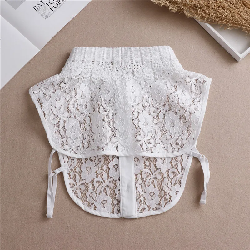 Collar falso bordado blanco para mujer, chal para hombros, cuello de camisa desmontable, cuello falso de encaje, solapa, accesorios para blusa