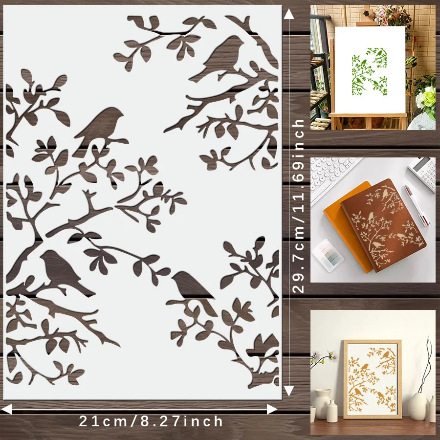 1 قطعة 11.7 بوصة الطيور على فرع الاستنسل DIY بها بنفسك جدار مجلة اللوحة الديكور