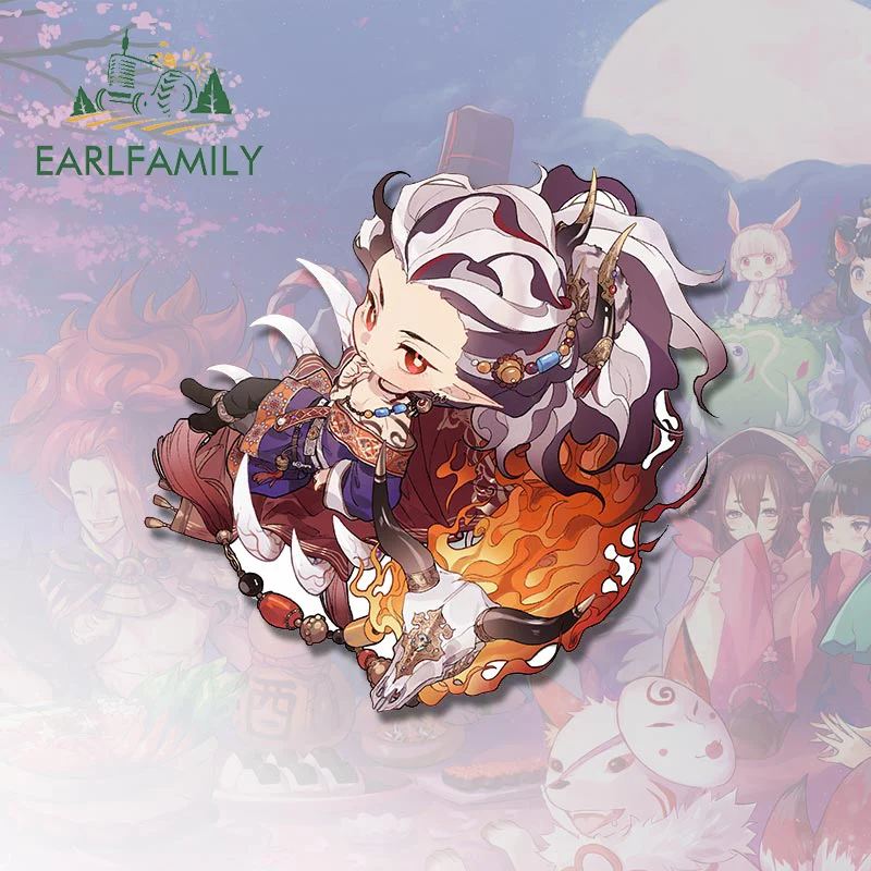EARLFAMILY 13cm x 12.3cm for Onmyoji Game Shuten Doji Chibi Car Stickers Fashionable Sunscreen Decals Vinyl Car Wrap Laptop