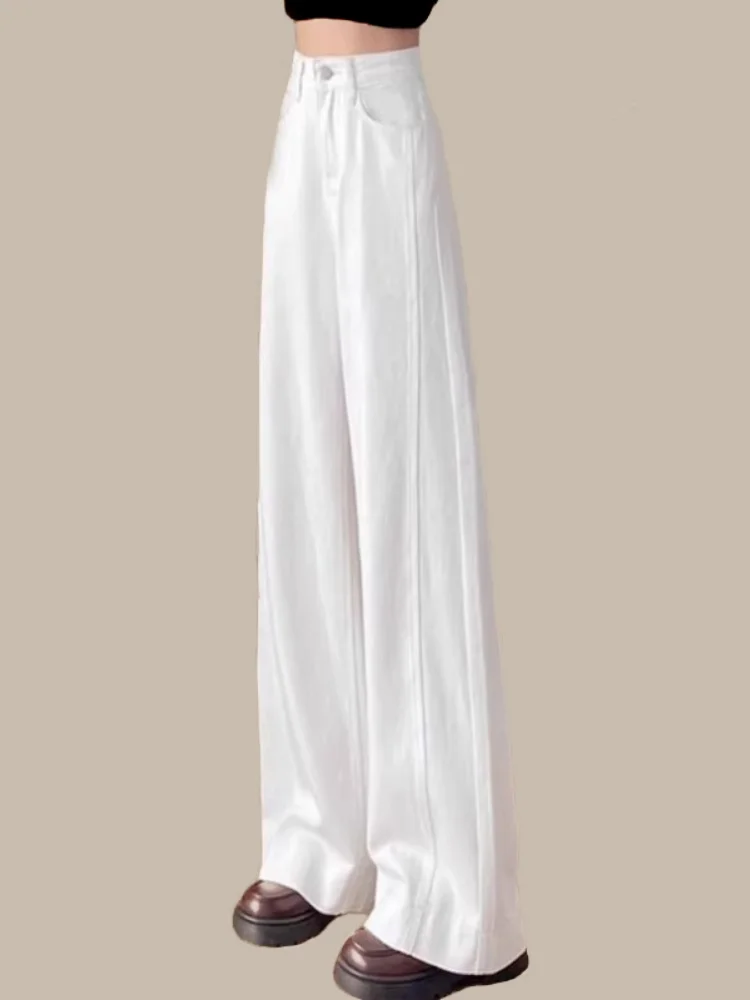 Damskie jeansy z wysokim stanem i szerokimi nogawkami, na wiosnę i jesień, zakrywające biodra, długie do podłogi, o prostym kroju, codzienne, wodoodporne.