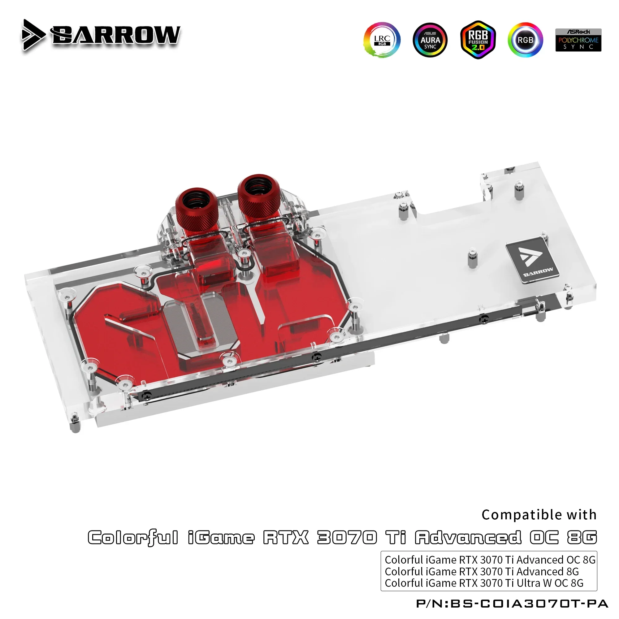 Barrow GPU Water Block,For Colorful IGame RTX 3070 TI Advanced OC / Ultra W OC 8G,Full Cover Water Cooler BS-COIA3070T-PA