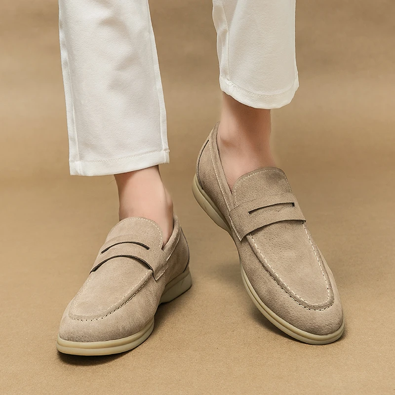 Spring British Style Suede Mens Casual Shoes Breathable Comfort Slip-on Mens Wedding Shoes Fashion Men Lazy Shoes Luxury Brand