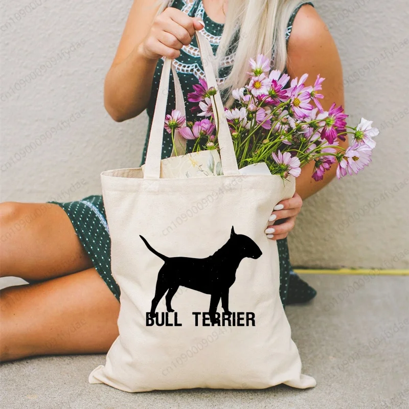 

Bull Terrier Design Shoulder Canvas Bags Large Capacity College Harajuku Handbag Women Bag Shopping Bag