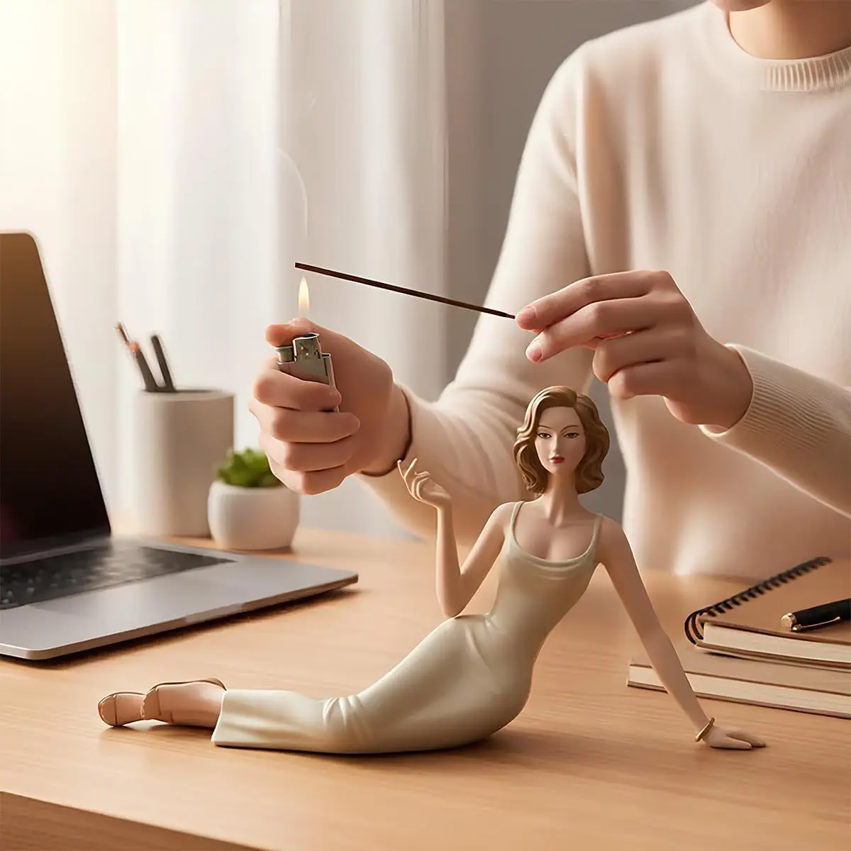 Handcrafted Incense Stick Holder Creative Resin Women Figurine Incense Burner Modern Abstract Ornament Aroma Statue Stand