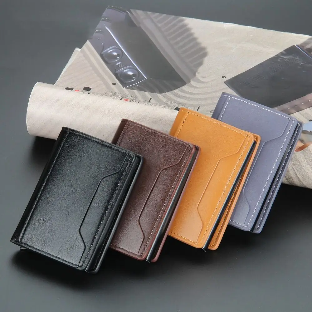 

PU Leather Credit Card Holder RFID Blocking Ultra Thin Card Case Anti Theft Business Automatic Pop Up Card Wallet Men