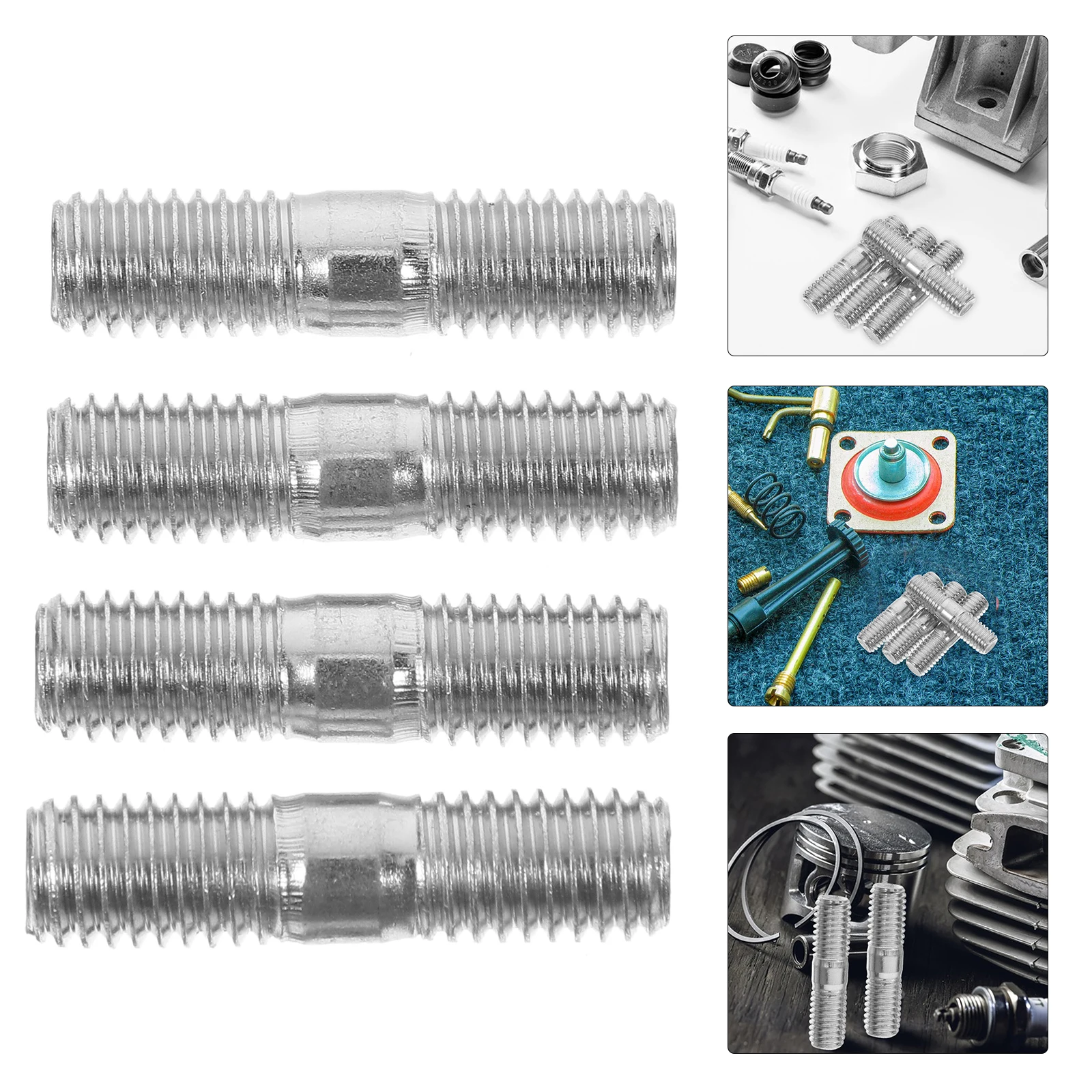 

4pcs High-Strength Steel Bolts For Generator Muffler Dual-End Threaded Repair Fasteners Durable Replacement Parts Carbon Metal