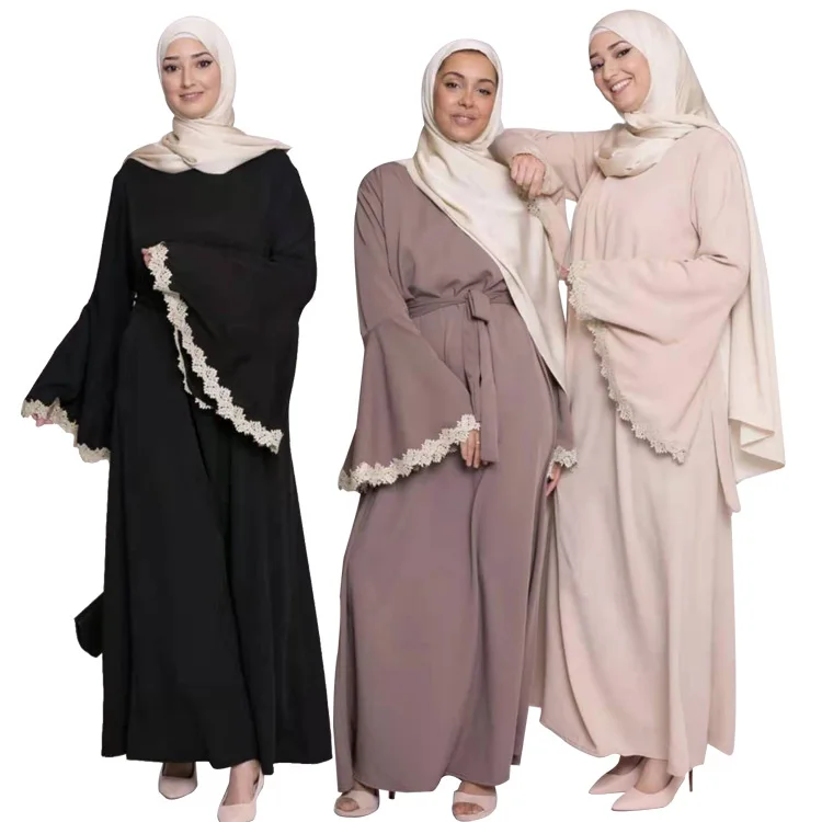 

Eid Ramadan Muslim Hijab Elegant Bell Sleeve Lace Dress Women Abaya Dubai Turkey Islam Clothing Kaftan Robe Mubarak Vestidos