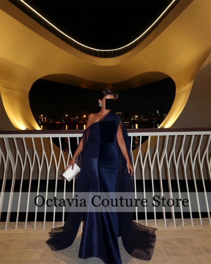 Dubai um ombro azul marinho vestido de noite com linha a elegante para mulheres vestido de festa de casamento longo vestido de baile personalizado