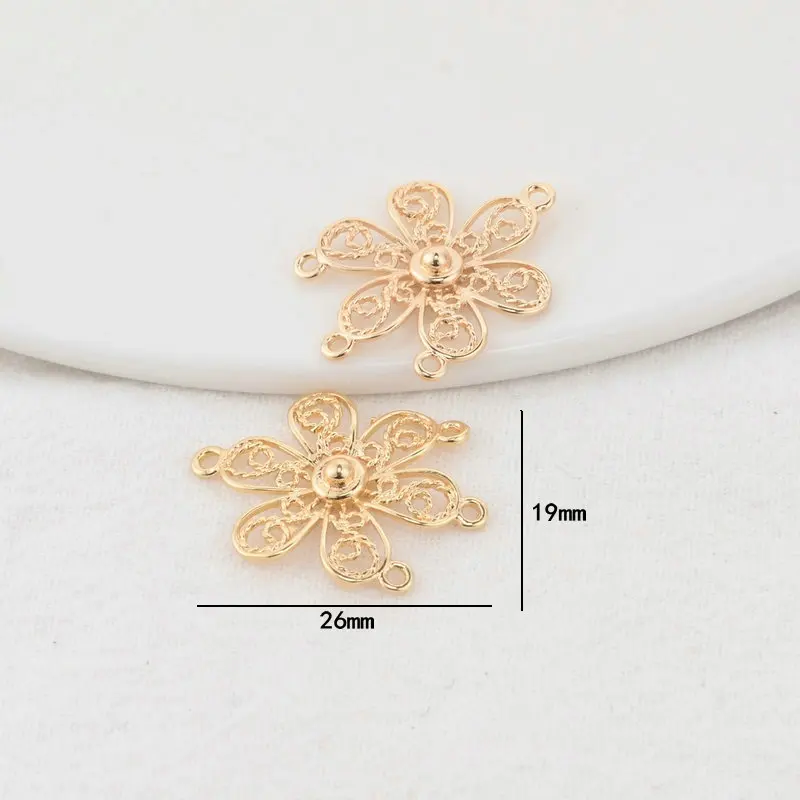 19×26MM 14K Gold Color Plated Flower 4 Holes Connect Charms Pendants Jewelry Making Supplies Diy Accessories