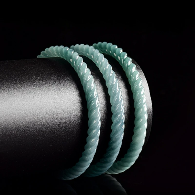 

Natural Jade Blue Water Round Strip Three-dimensional Twisted Twisted Bracelet Simple Personality Fashionable Women Jewelry Gift