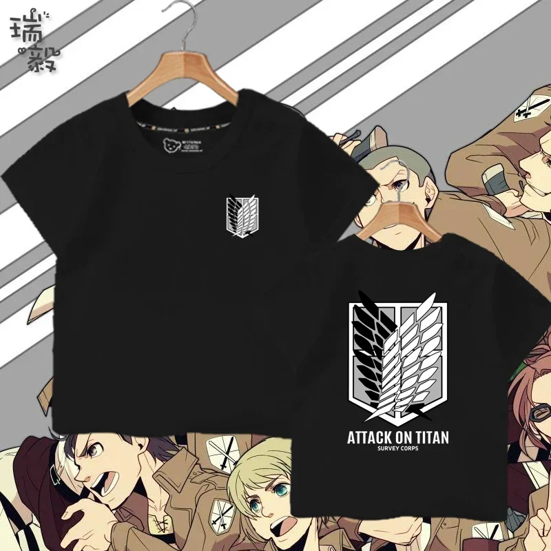 Camiseta de manga corta 100% algodón para niños y niñas de Attack on Titan Survey Corps Military Police Corps Freedom Wings