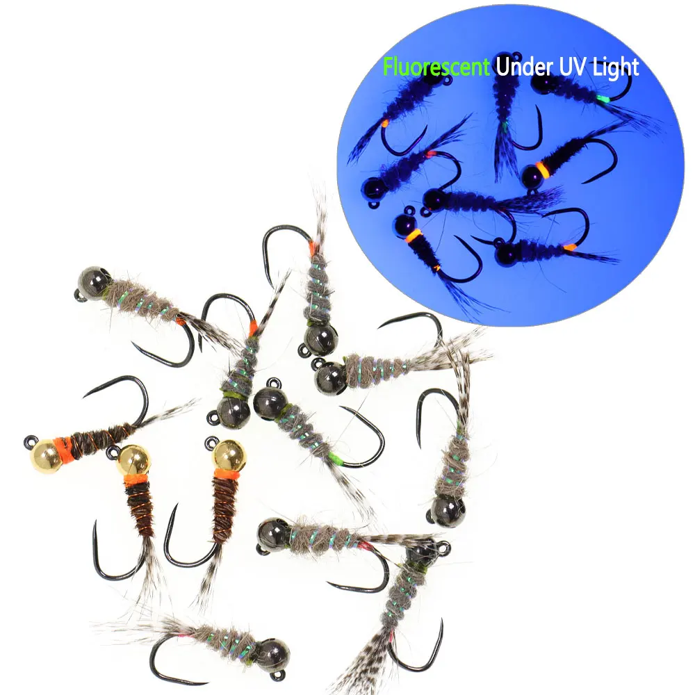Bimoo Jig Ninfa fluorescentes sin púas – Hundimiento rápido para trucha - imagen 5