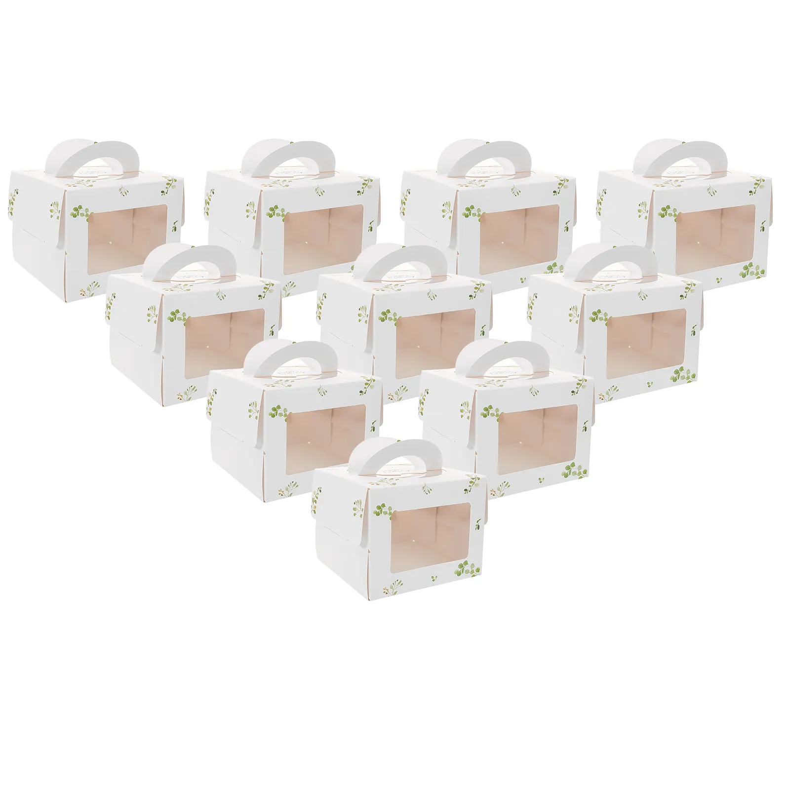 

10Pcs Decorative Cake Boxes Handheld Window Handle Party Snack Box Leaf Pattern Treat Packaging for Small Gatherings