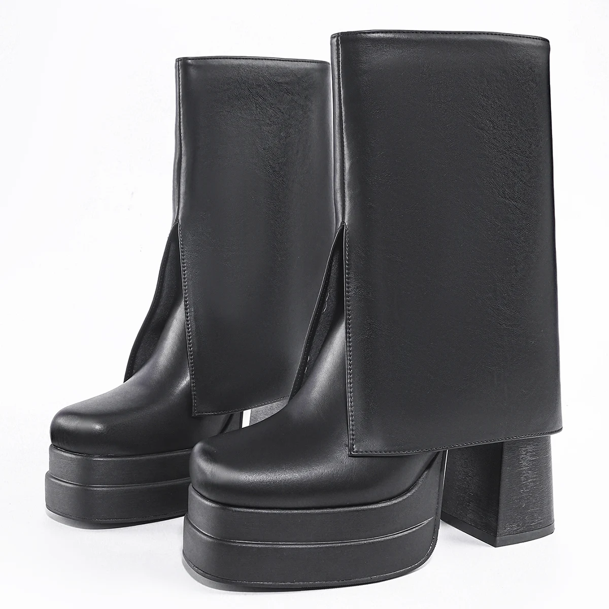 New Women's Fashionable Waterproof Platform Thick Heel Sleeve Mid-Calf Boots