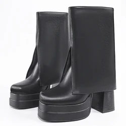 New Women's Fashionable Waterproof Platform Thick Heel Sleeve Mid-Calf Boots