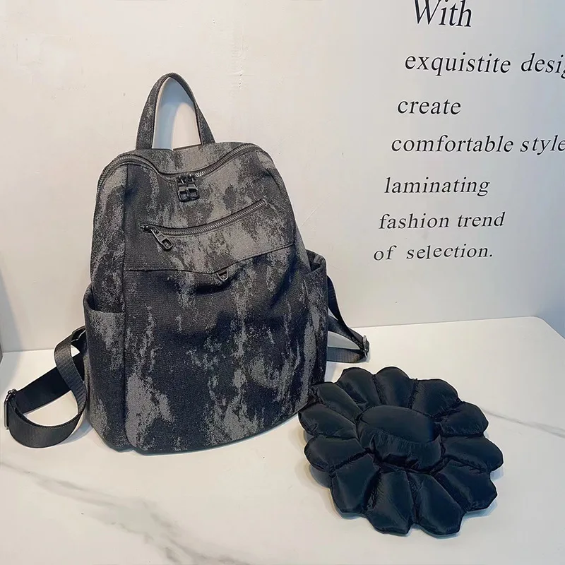 Damen Denim Rucksäcke große Kapazität lässig hochwertige Pendelt asche große Sonnenblume Anhänger neuer Rucksack für Damen Damen