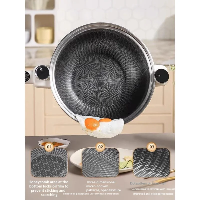 Uncoated Electric Wok 304 Stainless Steel 1800W Microcomputer Control Multifunctional Stir-Fry All-In-One Non-Stick