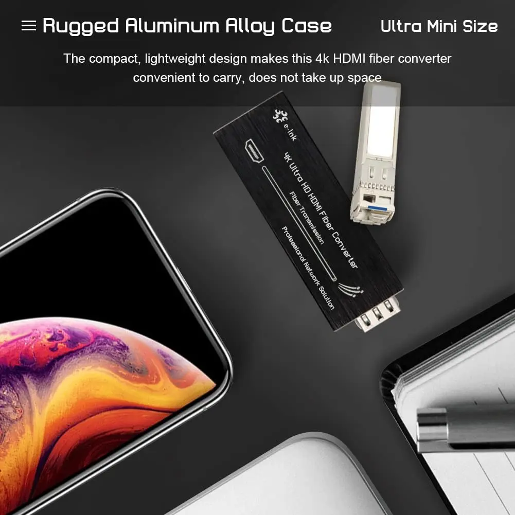 Mini 4K HDMI Fiber Extender Ultra HD Video Optical Transceiver 20km Single Mode DC 5V