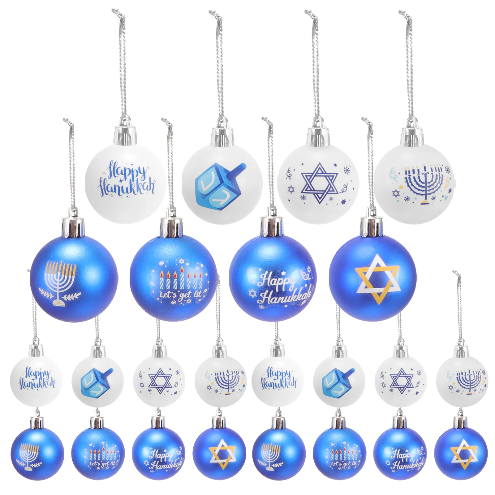 24 Pcs Hanukkah Party Outfits Ball Ornaments Christmas Balls Decor Decorative Hanging Decors Plastic