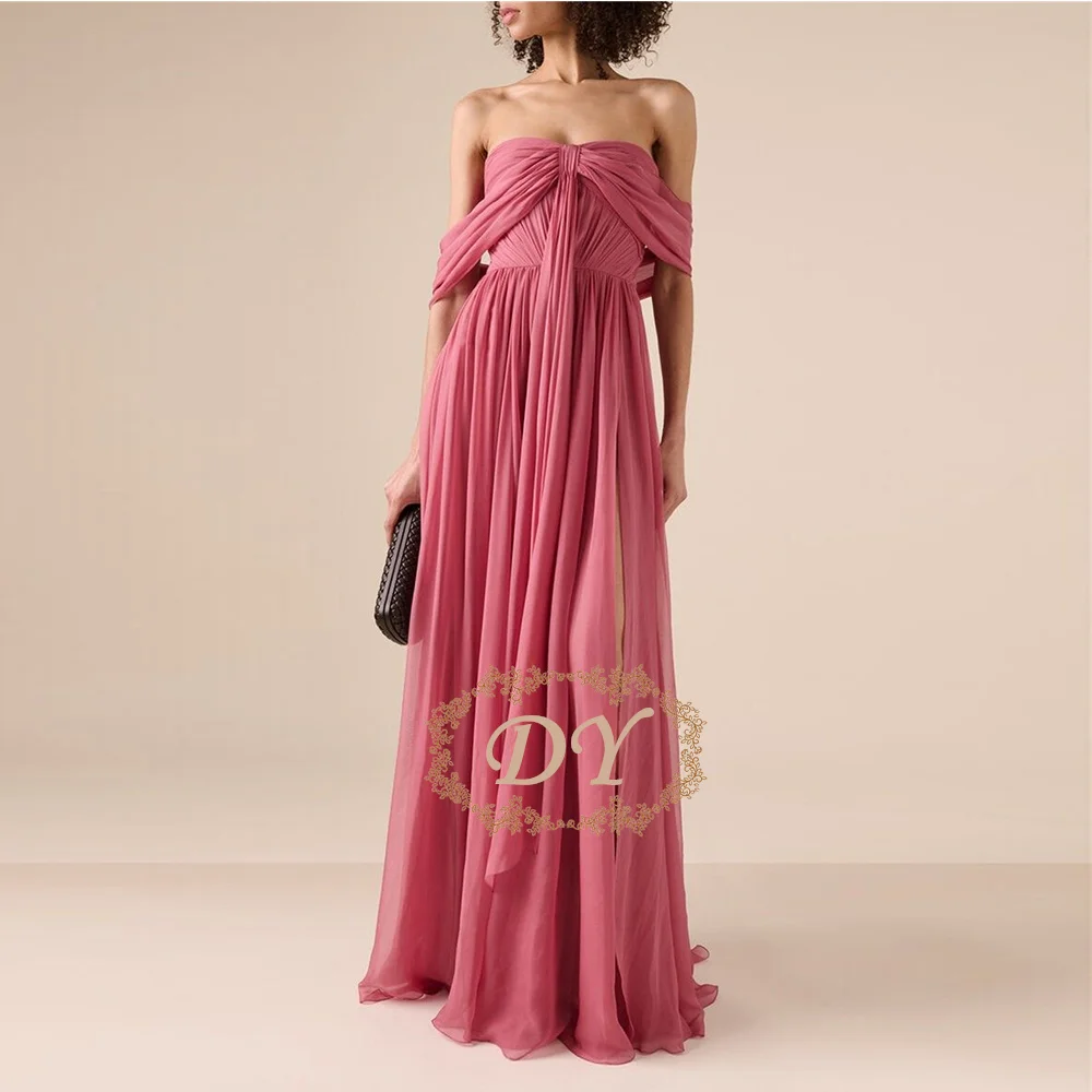 DY Elegant Pleated Chiffon Prom Party Dress Off Shoulder A-Line Formal Women's 2026 Evening Gowns Customized فستان بيكو