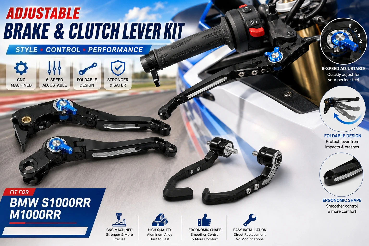 For BMW S1000RR M1000RR 2019-2022 Adjustable Foldable Brake Clutch Levers Lever Guard Protector CNC Motorcycle Accessories