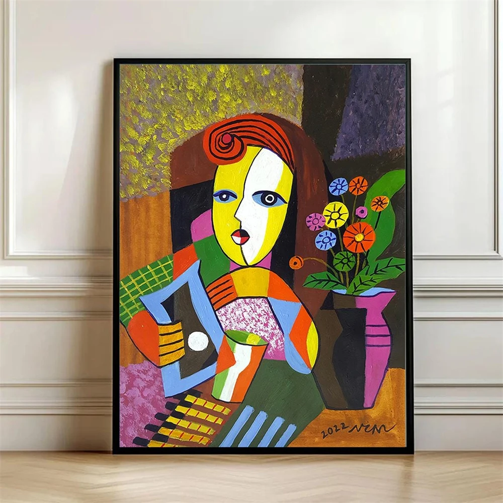 Modern Portrait Art Print Poster Girl with Vase Art Abstract Blue Dance Legs Abstract Art Print Minimalist Canvas Painting