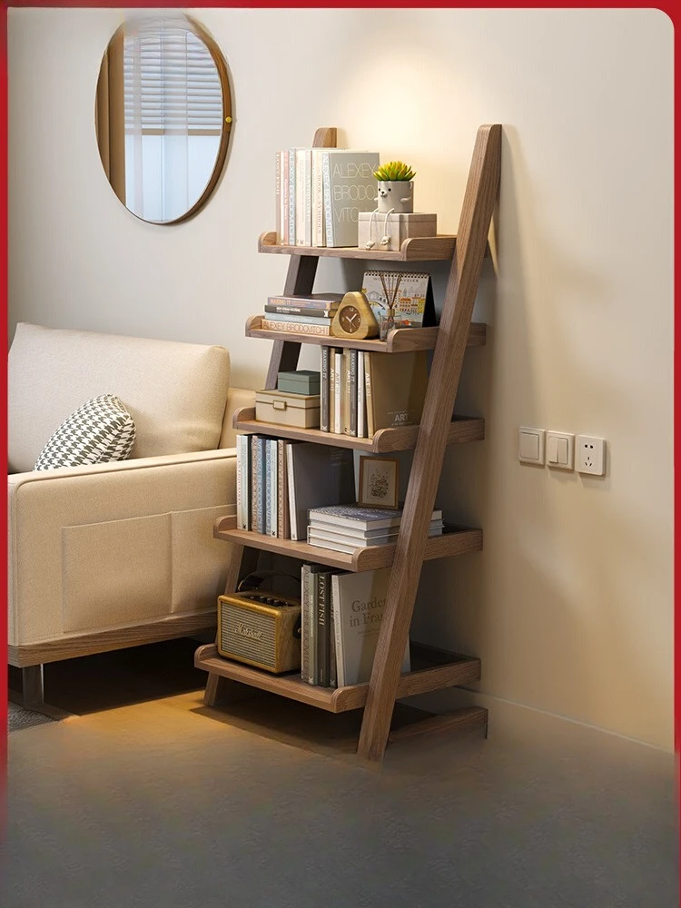 

Solid wood bookshelf shelf floor-to-ceiling multi-layer bookcase household living room against the wall