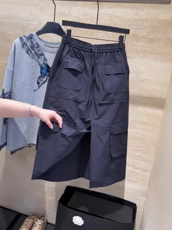 

Юбка трапециевидной формы с высокой талией для женщин, летние свободные быстросохнущие повседневные юбки средней длины прямого кроя f-длины