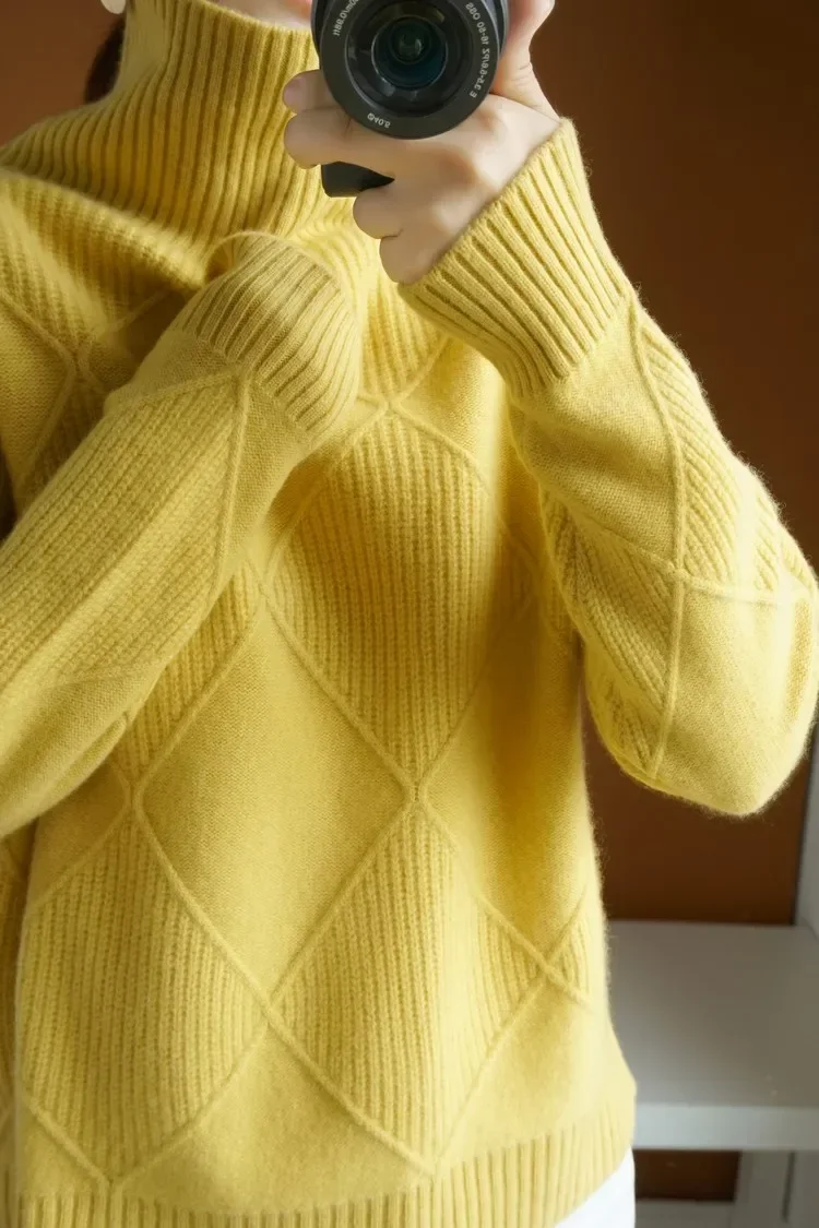 

Autumn Winter New Joker Style Women's Cashmere Turtleneck Sweater Short Thick Knitted Wool Top Bottoming Shirt