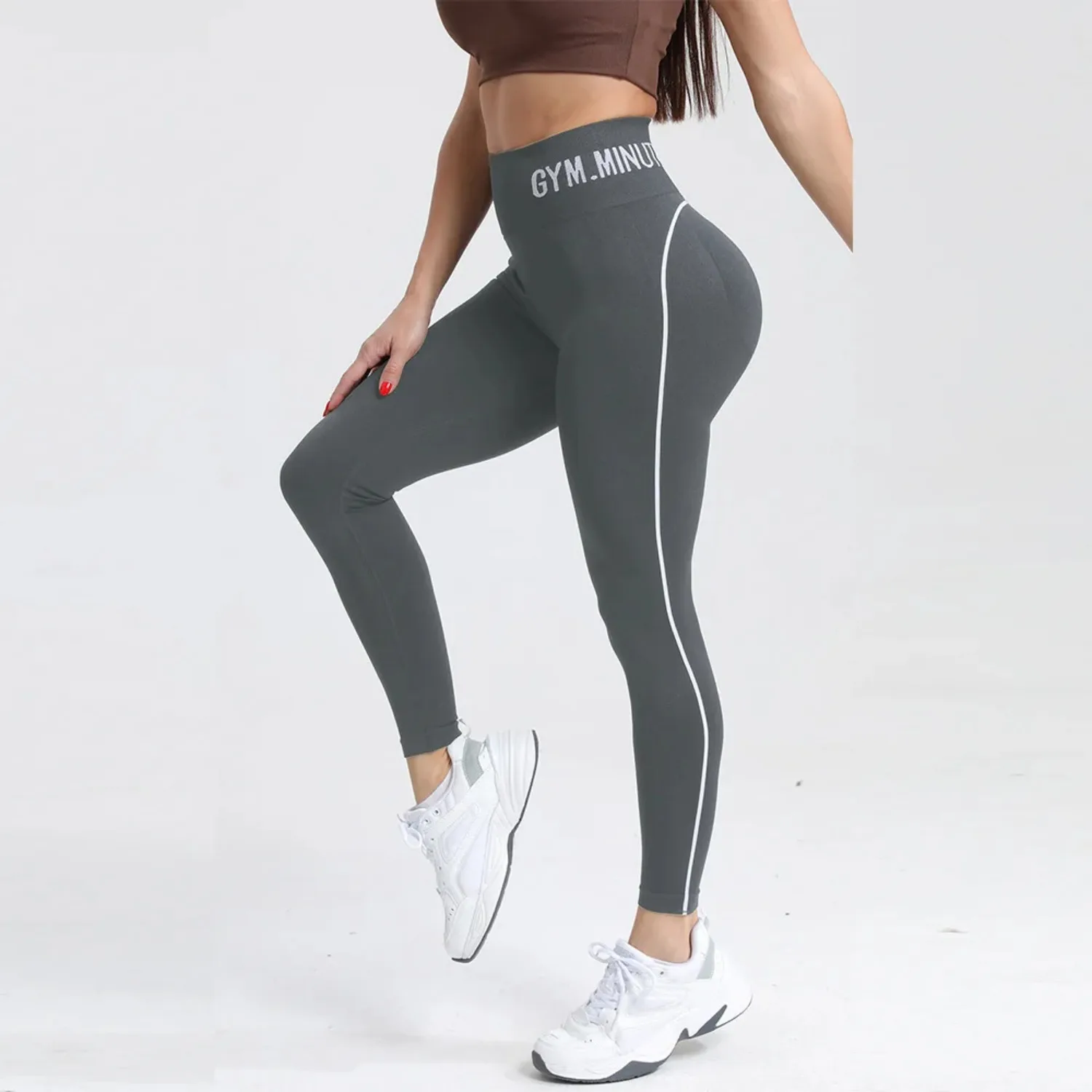 Nahtlose Hochtaillierte Damen-Yogahose mit Farbkontrast, Sport-Leggings mit Po-Lifting-Effekt, Fitness-Tights, Schnelltrocknende Workout-Hose – Detail 15