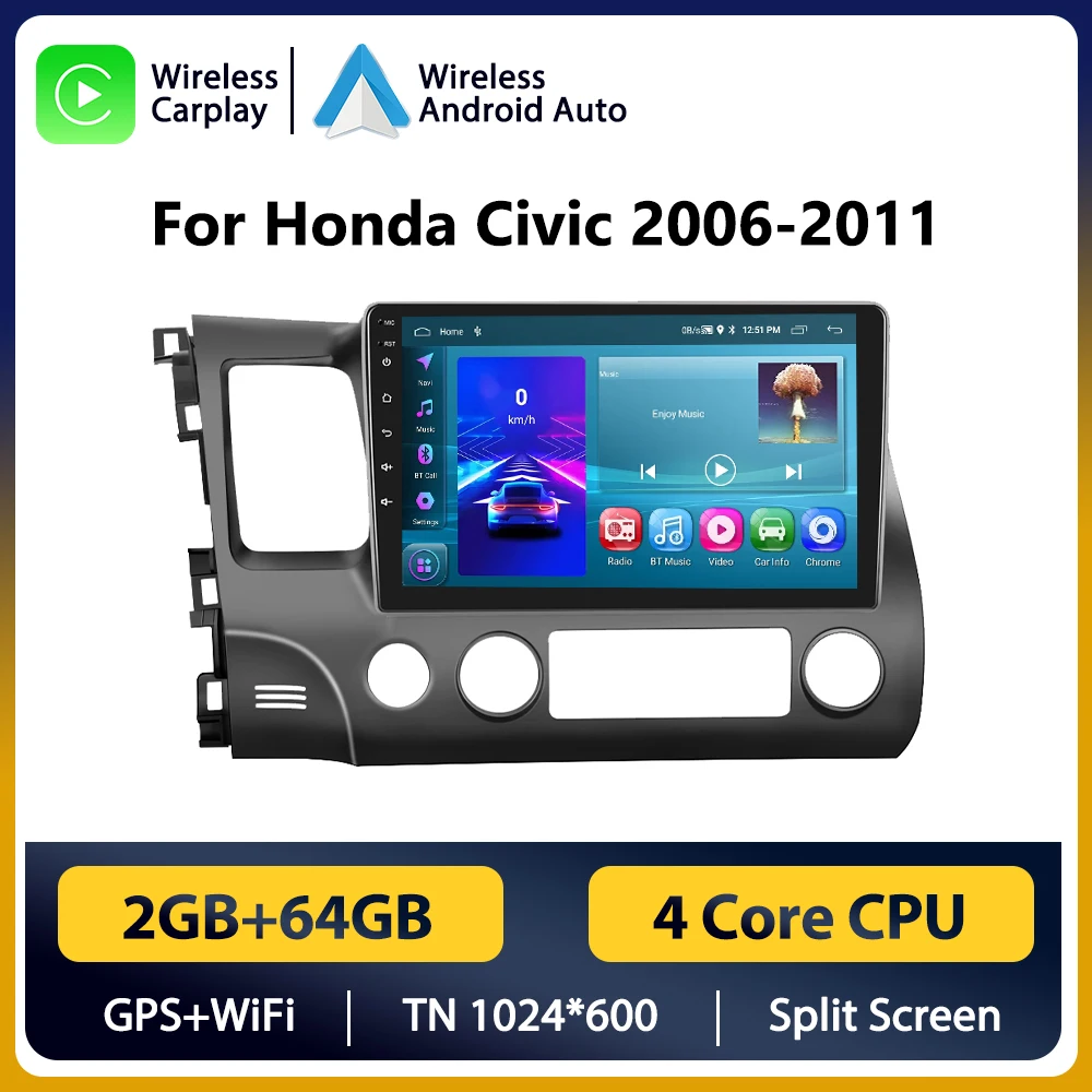 Podofo 10.1 "2din Android Voor Honda Civic 2006-2011 Autoradio Multimedia Speler Navigatie GPS Audio Stereo carplay Head Unit