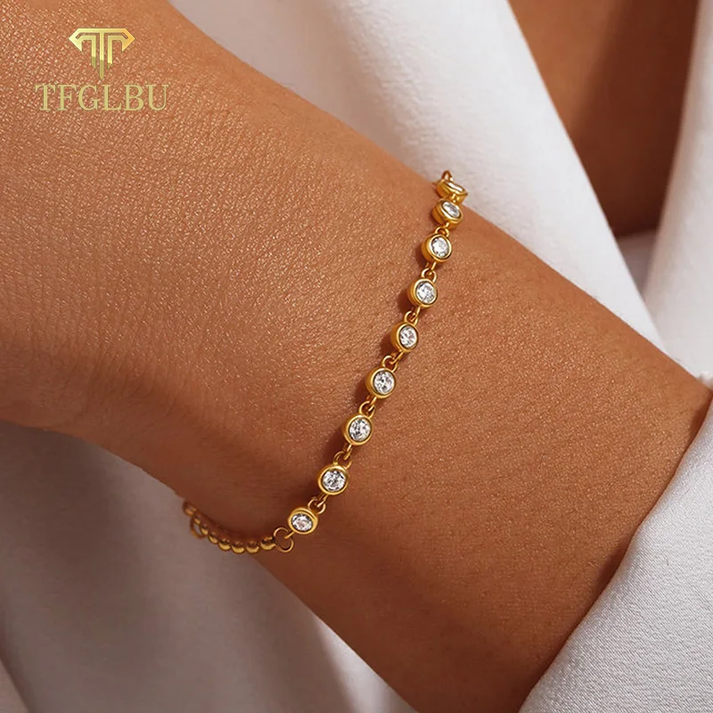 

TFGLBU Новый браслет из муассанита отличной огранки 3 мм для женщин, регулируемый браслет из стерлингового серебра S925 с бриллиантами для вечеринки GRA