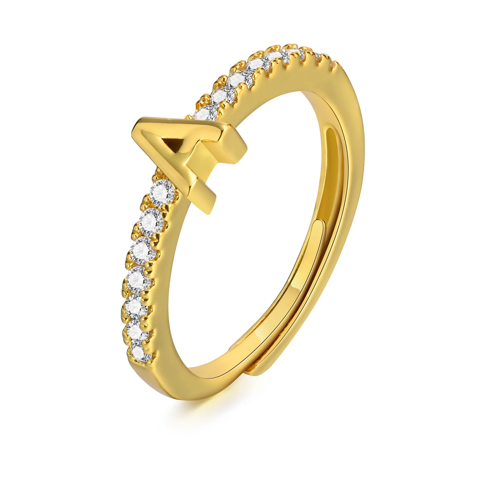 Frauen Initial Brief Ring, Pflastern Zirkonia 2mm Stacking Ring Adjustabe, A-Z Alphabet Jewerlry Neue Ankunft