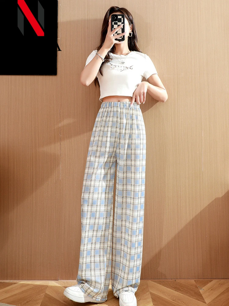 Spring Summer Women Elegant Pants Cargo Pants Streetwear Korean Fashion Lattice Sweatpants Loose Casual Female Clothing