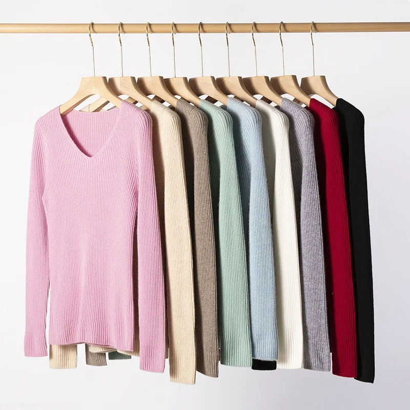 Birdtree,100% Cashmere Knitted Warmth Sweater,Woman Solid V-neck Soft Bottoming Knitwear,2025 Autumn Winter Pullover T5O542JF