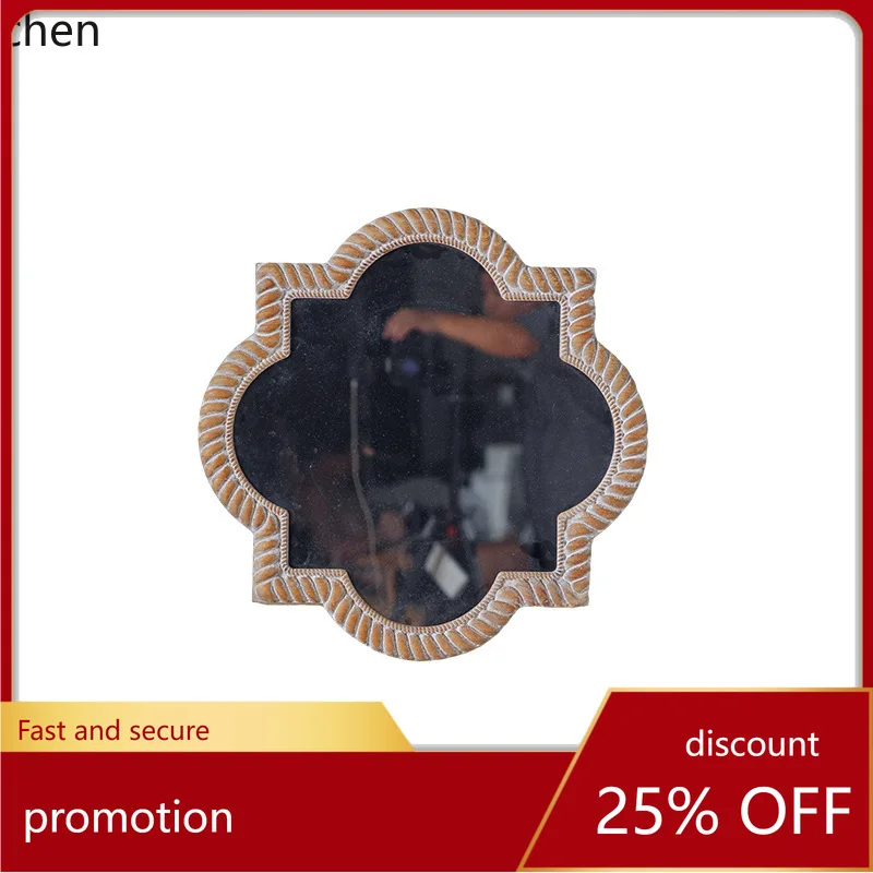 ZML Mirror Homestay Hotel Wooden Style Wall-Mounted Bathroom Mirror Rustic Style Makeup Mirror