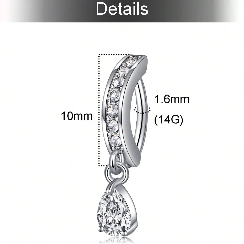 1PC 14G 10mm Belly Button Ring, Clicker Belly Rings, Stainless Steel CZ Belly Button Piercing, Reverse Navel Rings Body Jewelry