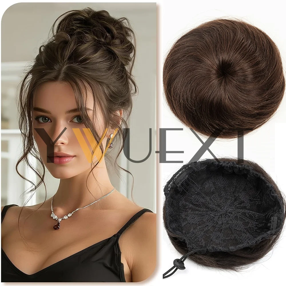 YWUEXT Messy Hair Bun Hair Pieces Straight Scrunchie Updo with Elastic Rubber Band Extension Human Hair Ponytail Chignon Donut