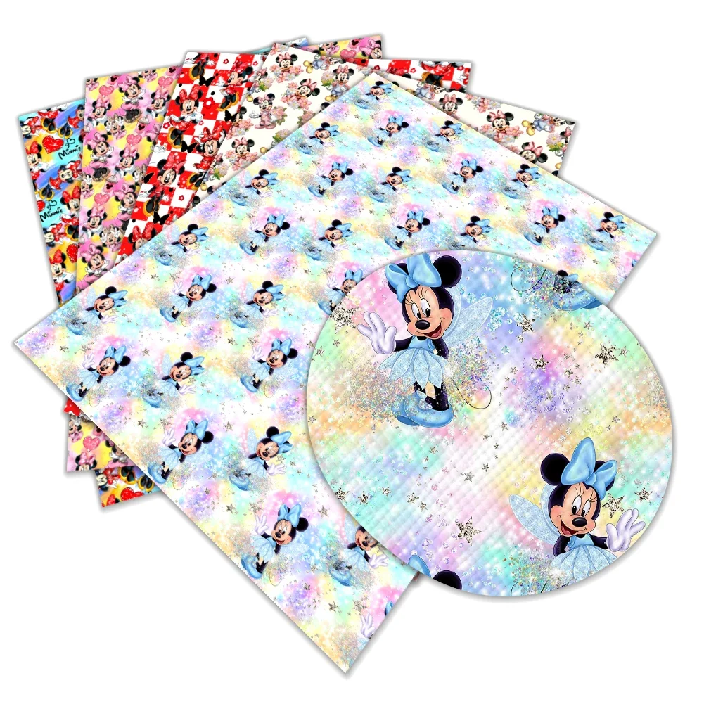 

Disney Cartoon Mickey Minnie Mouse Cute Printed Faux Leather Sheets Vinyl Sheets DIY Earring Hair Bow Crafts Leather 12*8"