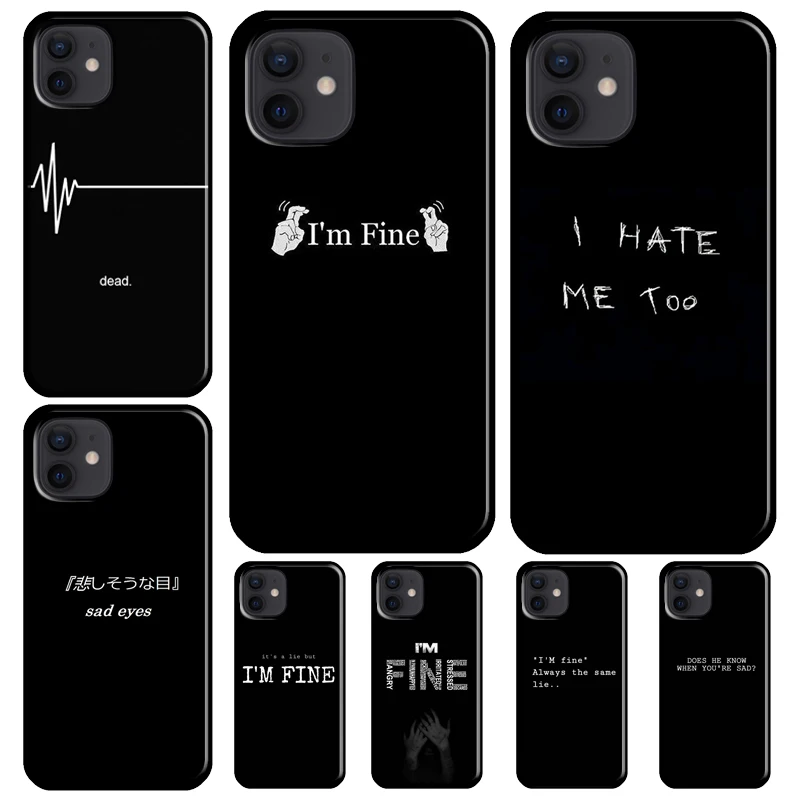 Sad depression Black Word Aesthetic soft Case for iPhone 13 12 11 Pro Max 12 Mini 7 8 XR SE X XS MAX 6s 7 8 Plus 5S cover