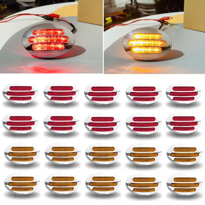 10-個サイドライトトラックキャラバンインジケーターサイドマーカーライトトラックトレーラーリアテールライト-12v-クローム-13led-ターンシグナルランプ