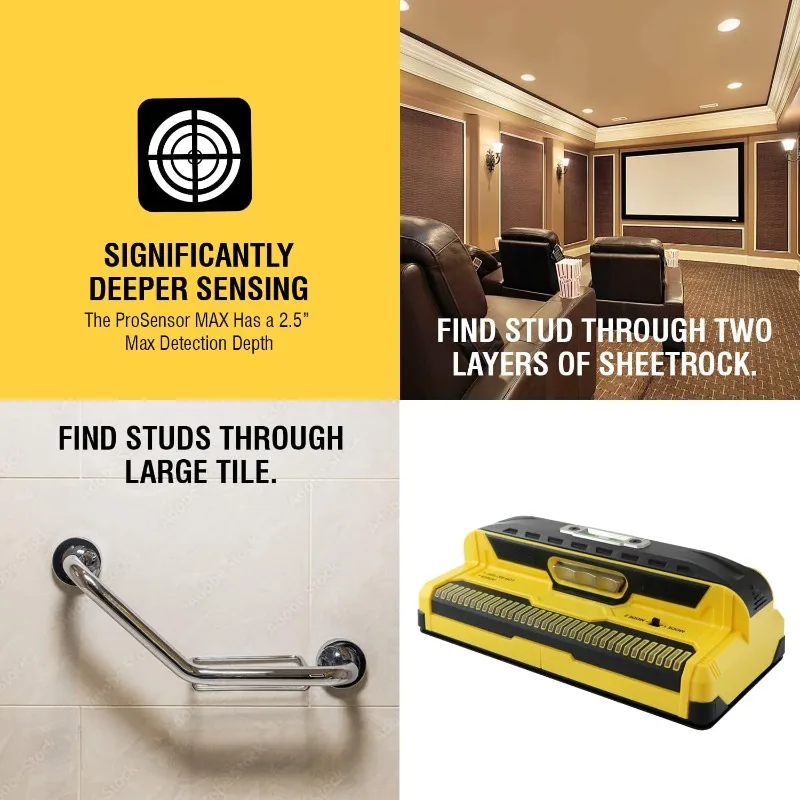 أجهزة استشعار ProSensor MAX مع 13 مستشعرًا، كاشف مسمار الخشب والمعادن/ماسح ضوئي للحائط، مسح من خلال الجص والبلاط