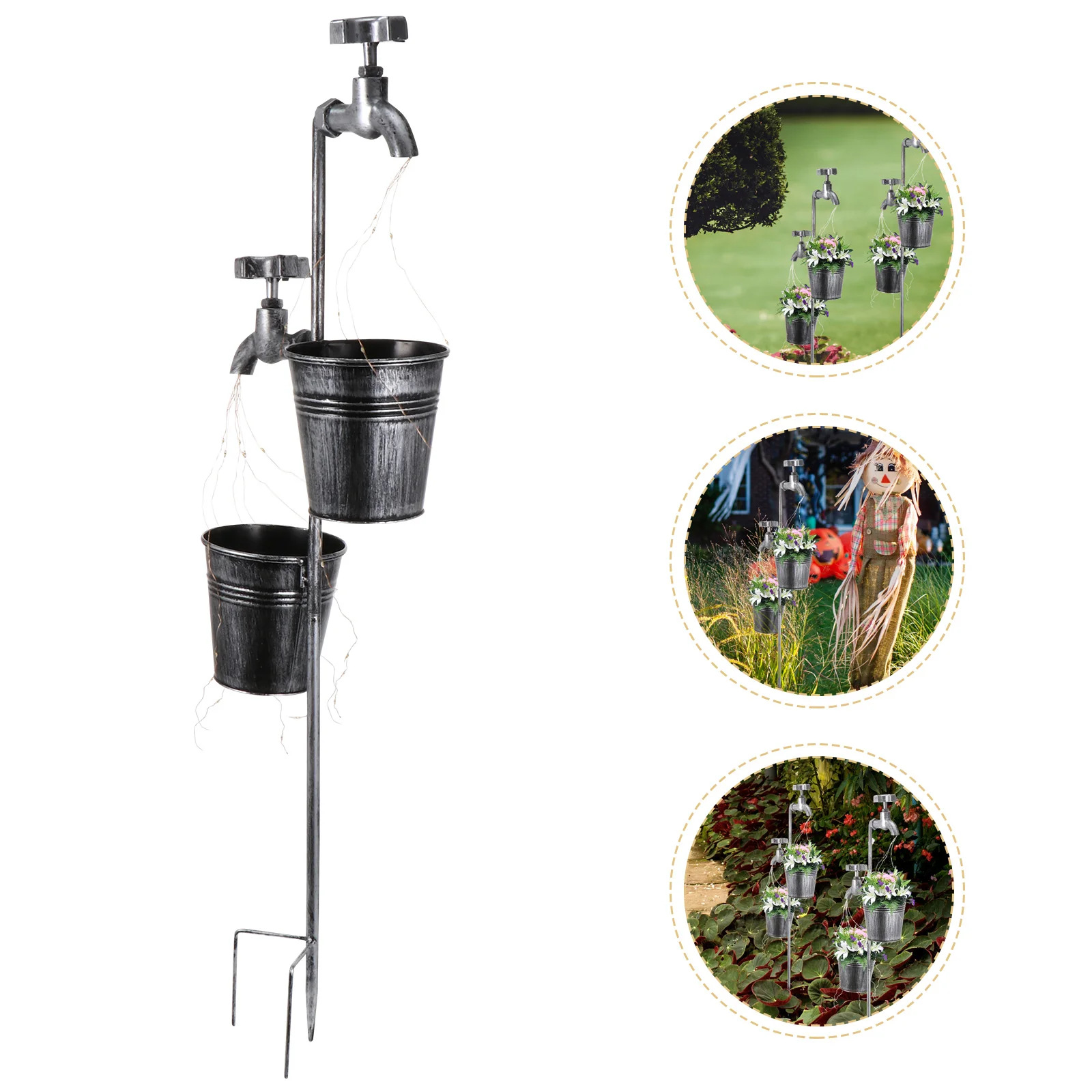 

Garden Courtyard Lawn Decorative Lamp Outdoor Iron Ground Inserted Flowerpot Solar Yard Light Waterproof Durable Faucet Design