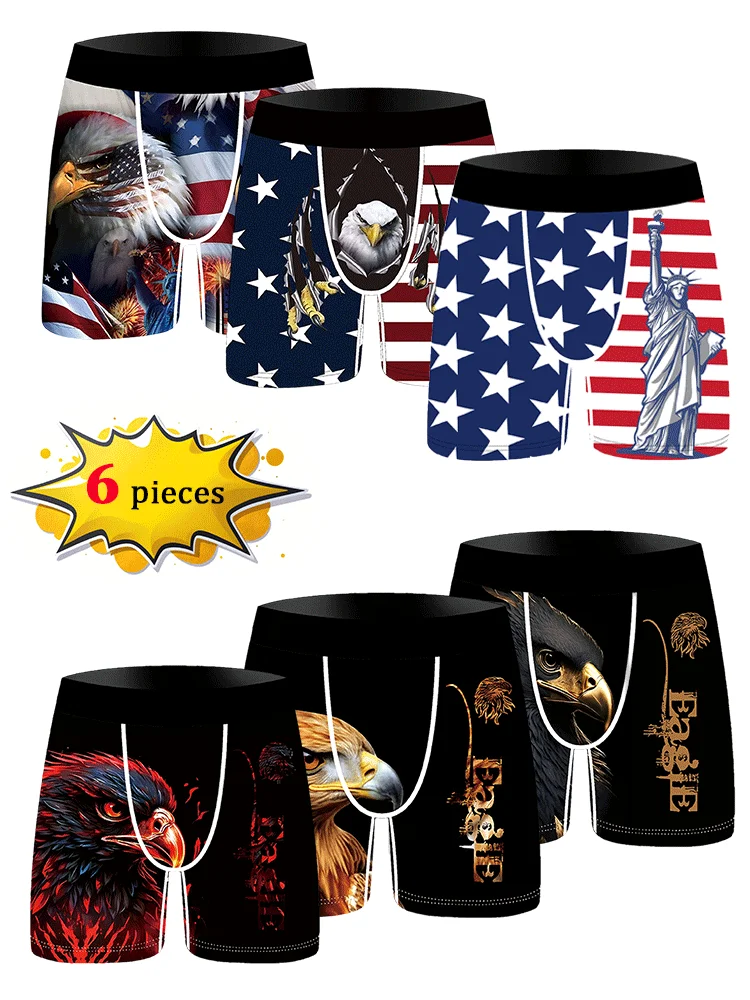 

6Pcs Men's Falcon Fashion Printing S-3XL Boyshort Underwear Comfortable Underwear Elastic Waist Men's Novelty Underpant