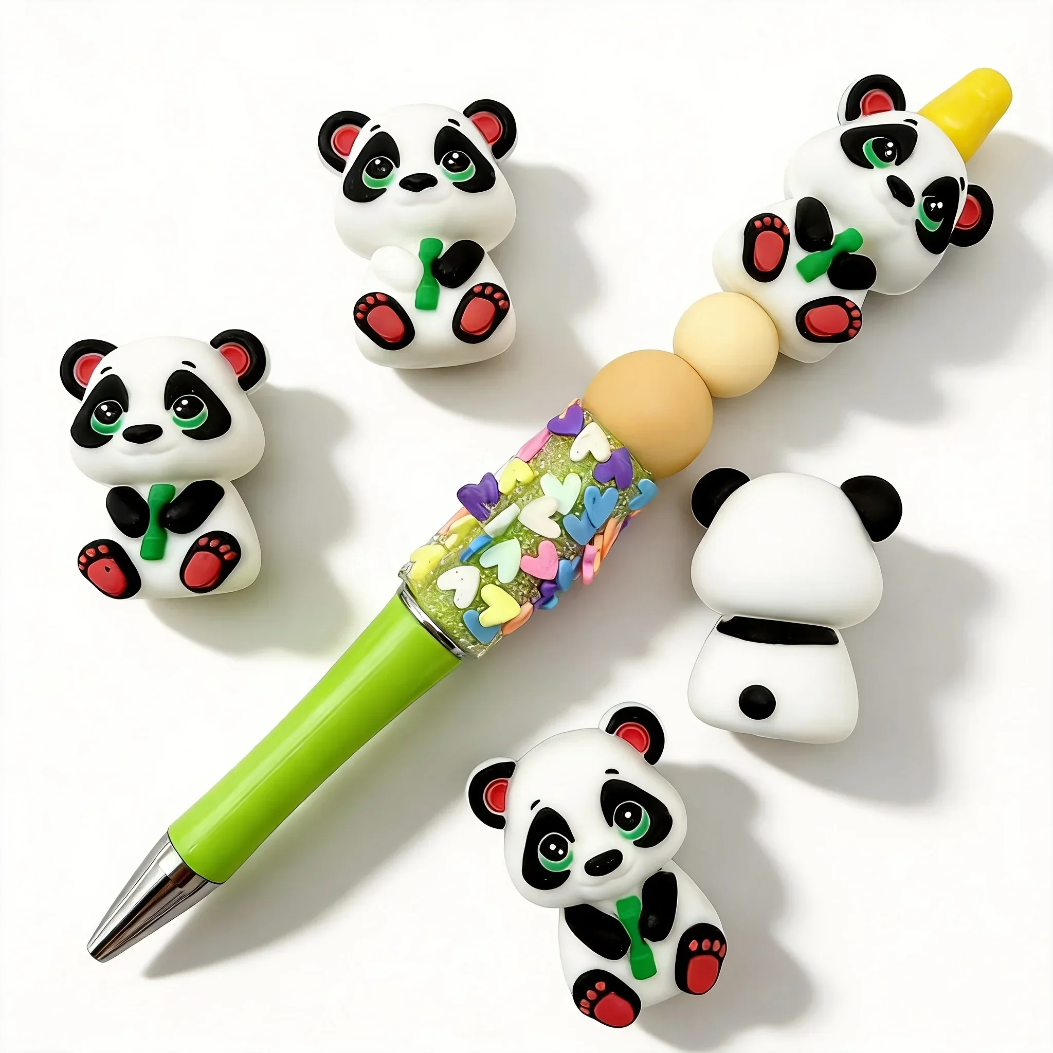 6Pcs New 3D Panda Silicone Focus Beads, Soft Non-toxic DIY Beads for Beaded Pen Bracelet Necklace Phone Charm Bag Decor