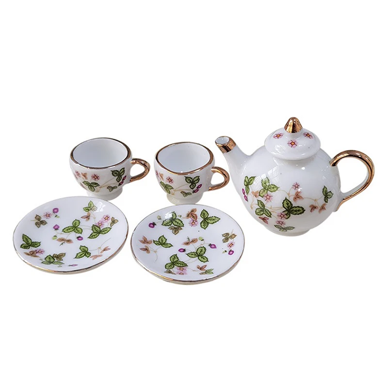 

1/6 Doll House Miniature Porcelain Teapot Tea Cup Set Tableware Kitchen Furniture Model DIY Dollhouse Decor Kid Gift Toys