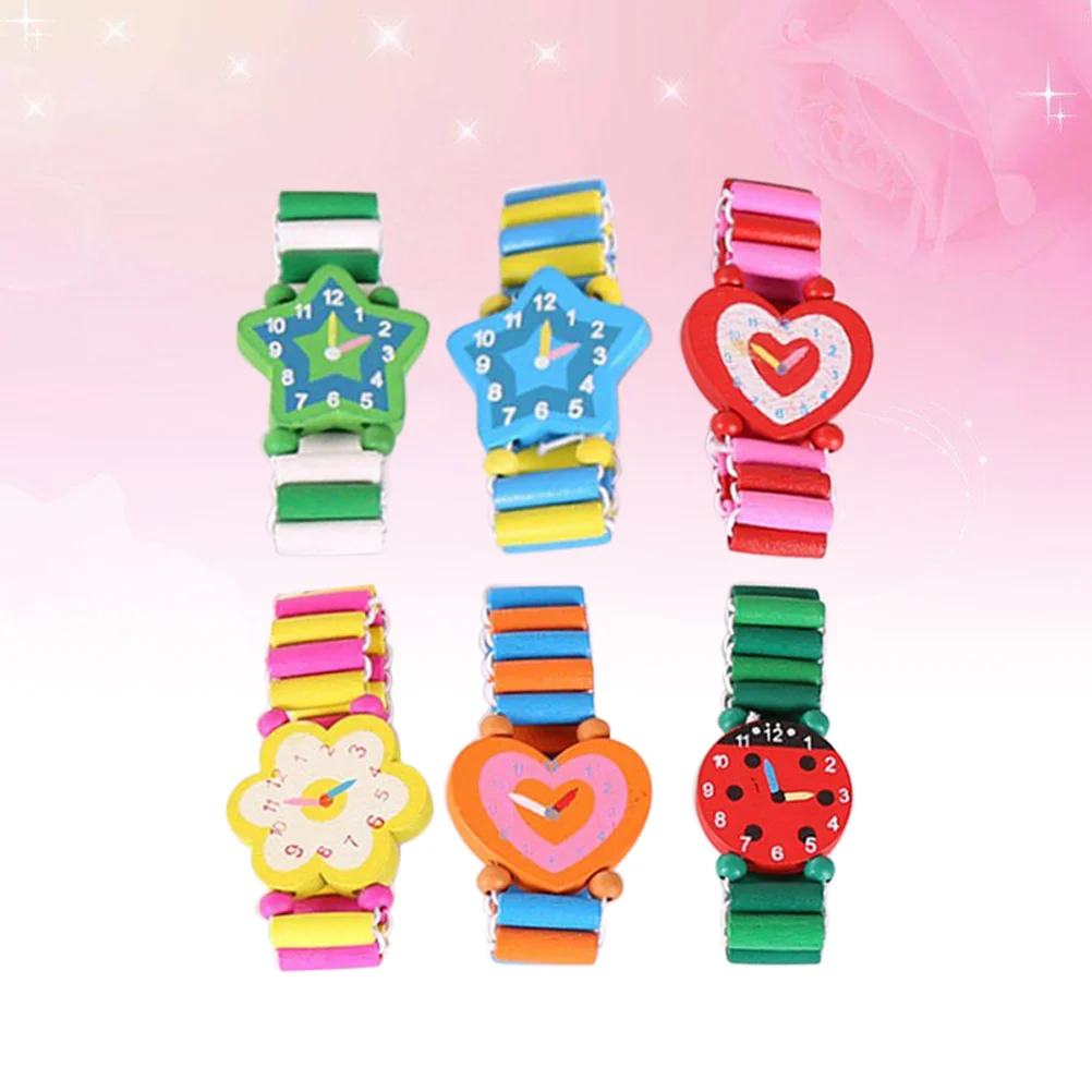 6 Pcs Aldult Watch Child Watches Childrens Wooden Bamboo Kid Simulation Cartoon Ristwatches