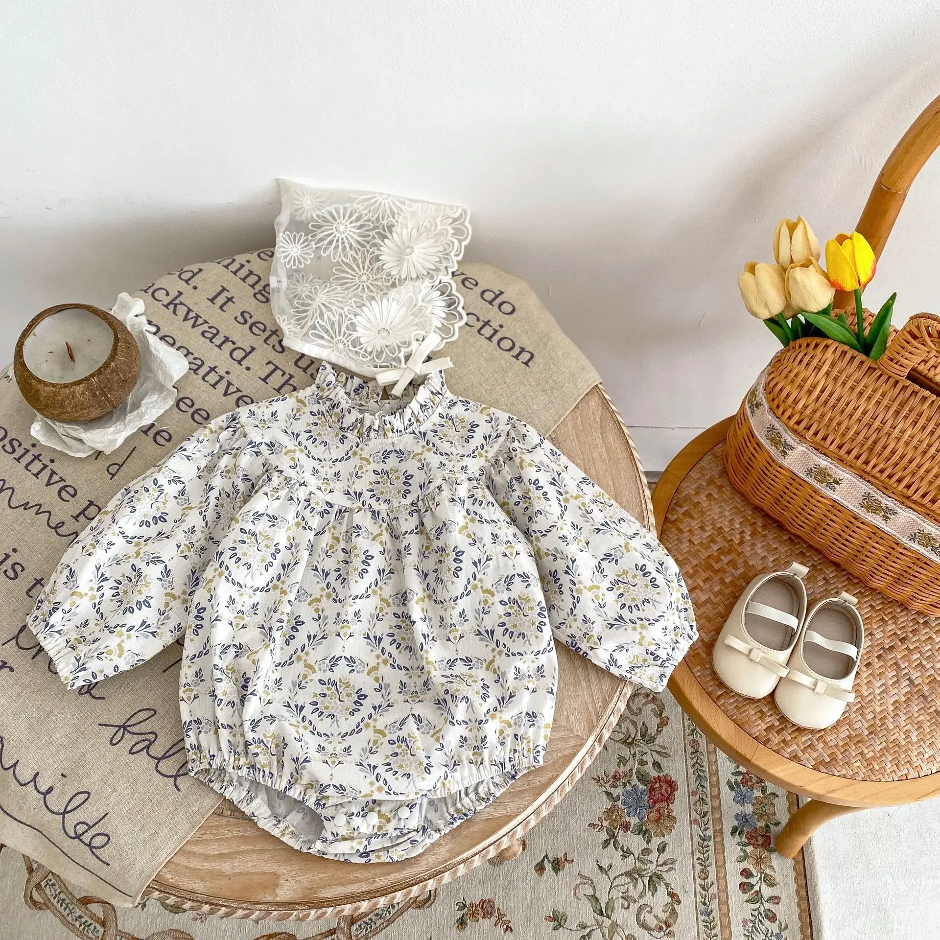 

Baby Clothes Cute Soft and Comfortable Rompers 2024 Spring New Baby 0-3 Years Old Girl Baby Fresh Floral Long Sleeve Rompers