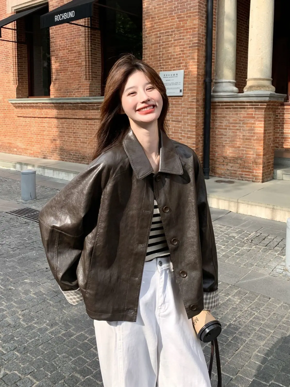 

Bomber Jackets Womens Jacket Fleece Autumn Cashmere Patchwork O-Neck Artistic Preppy Decorative Badge Lovely Girlish Youthful OL